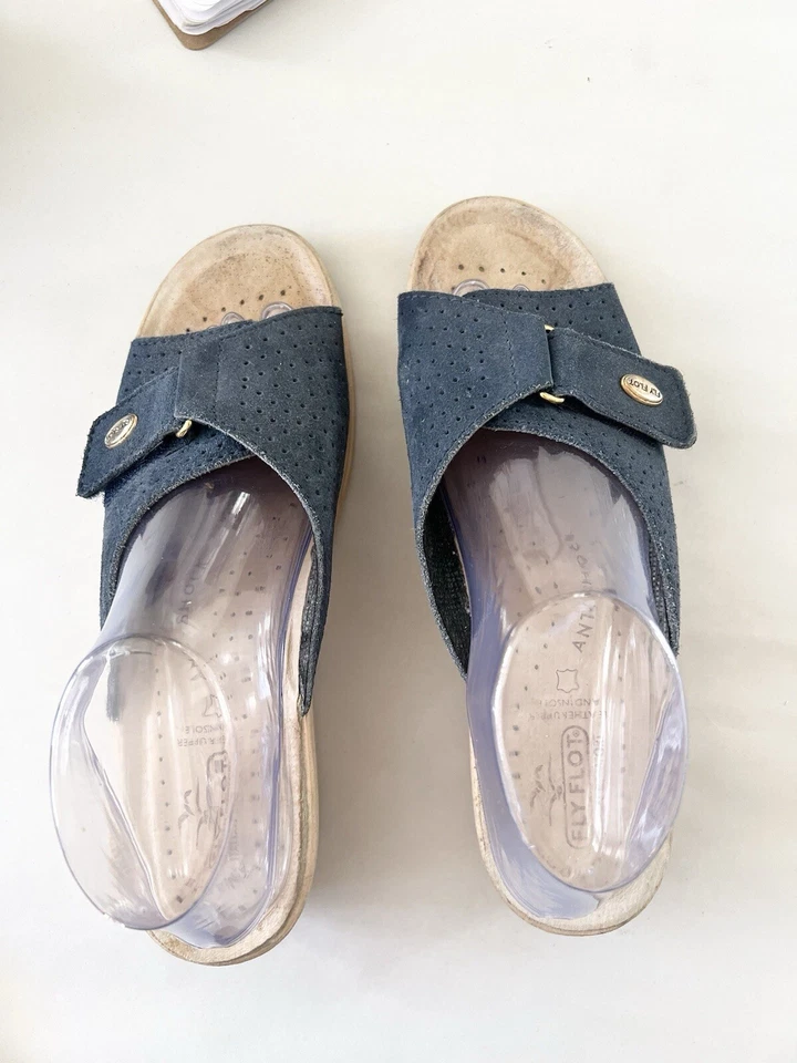 Sandalias Flyflot Silvia Ajustables Deslizables Talla 41 EE. UU. 10 Cuña Hechas Italia Cuero Foto 3 de 4