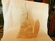 White & Light Brown Ceramic Howling Coyote Figurine, Satin Finish 14.25" Tall