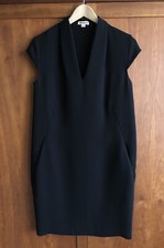 Whistles LBD Loose Cut Shift Dress Size 8 Plain Black Cap Sleeves Pockets V-Neck