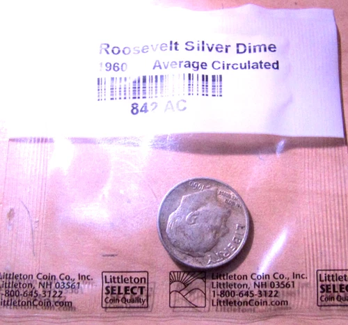 F-VF IN GRADE1960 FDR USA DIME IN LITTLETON COIN CO. UNOPENED PACKET(52025)