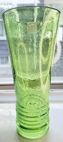 Global Amici Lime Green Bubble Flower Vase Rippled 9" Hand Blown - Picture 2 of 18