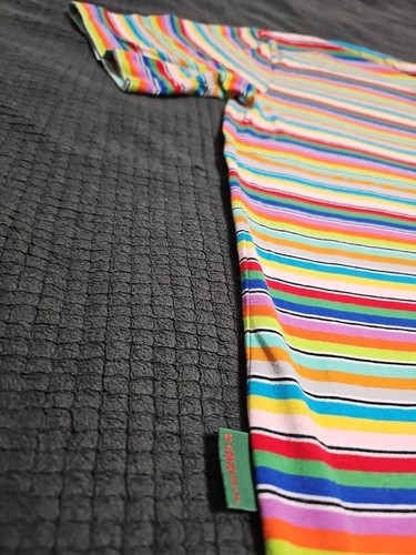 Katharine Hamnett London Vibrant Rainbow Striped V-neck Short Sleeve Shirt SZ L - 第 9/10 張圖片