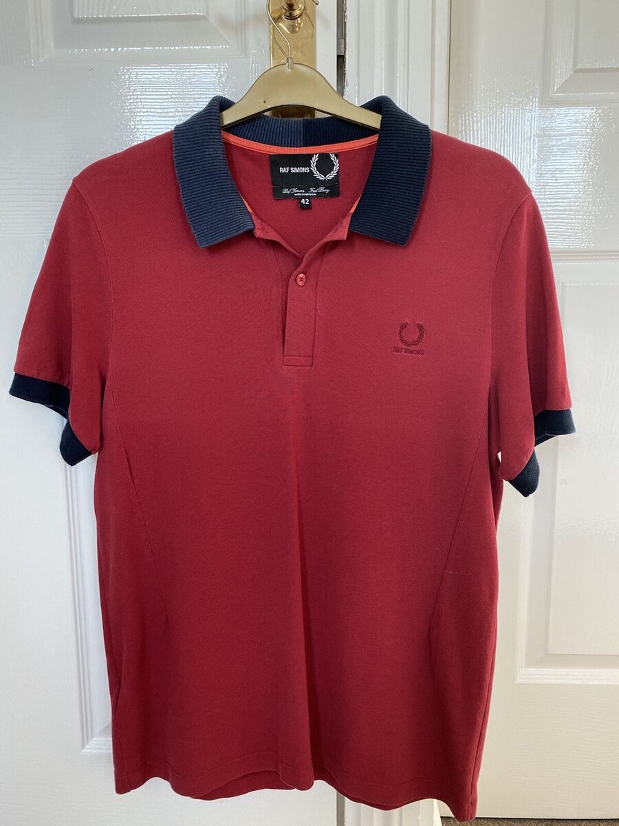 RAF SIMONS x FRED PERRY MENS RED W/ BLACK COLLAR POLO SHIRT RAF SIMONS x FRED PERRY MENS RED W/ BLACK COLLAR POLO SHIRT