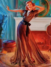 Woman In Nightgown Before Fireplace 8.5x11" Photo Print Art Frahm Fine Pinup