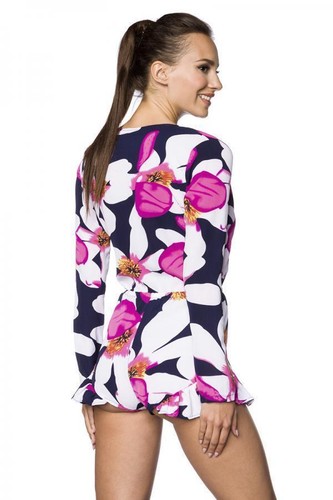 Playsuit mit langen Ärmeln Jumpsuit mit V Ausschnitt Sommermode Damen Einteiler - Bild 6 von 13