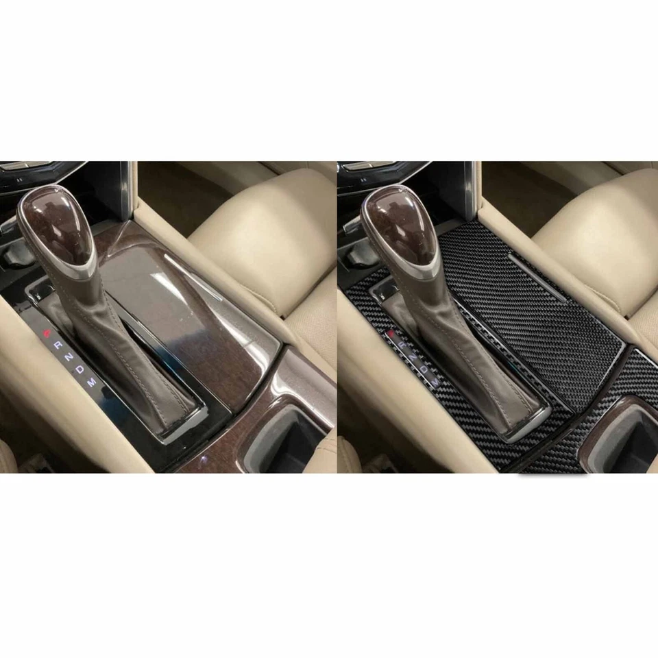 Cubierta de panel de cambio de marchas de consola de fibra de carbono real 3 piezas para Cadillac XTS 2013-2019 Foto 4 de 4