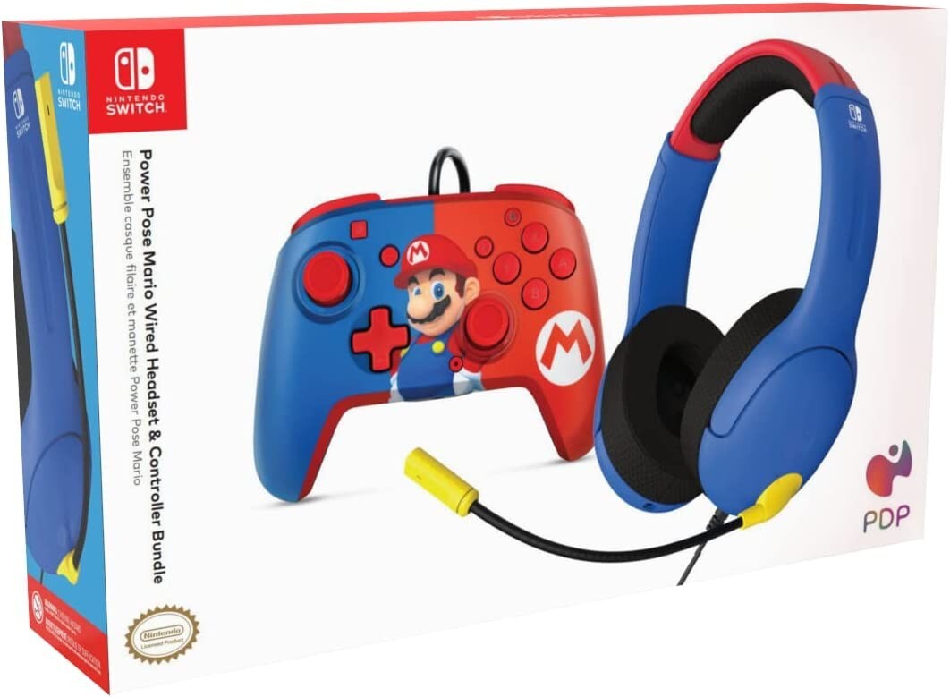 Manette PDP Nintendo Switch et Casque Audio avec Micro Antibruit Mario