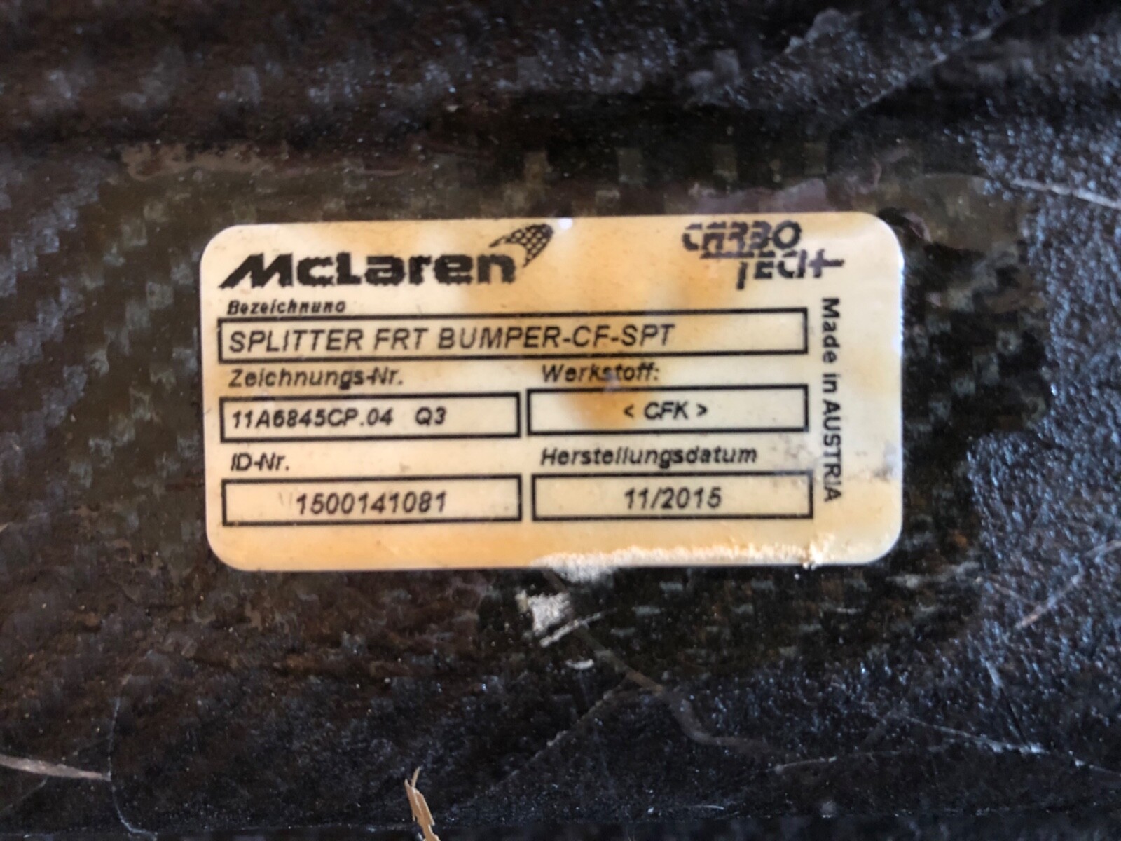 McLaren 650S Splitter Bumber Front OE 11A6845CP