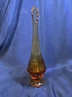 Fenton Valencia Swung Vase Amber Glass Vintage Designer MCM Home Decor 14”