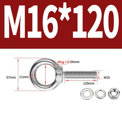 Stainless steel lifting eye bolt A2 Marine grade longshank nut M3 M4 M5 M6- M30 - Picture 105 of 119