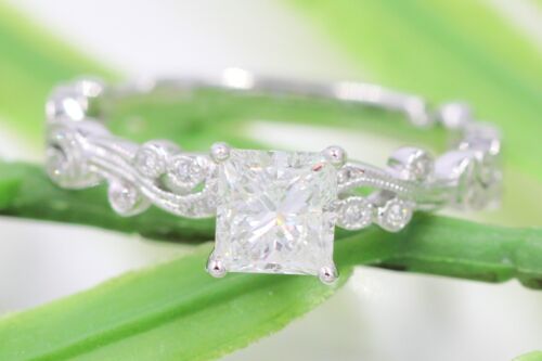 1.09 CT Natural Diamond Princess Cut Solitaire Accent Unique Engagement Ring