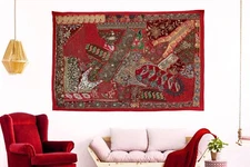 Wall Décor Tapestry Vintage Embroidered Ethnic Beaded Hand work Wall Hanging