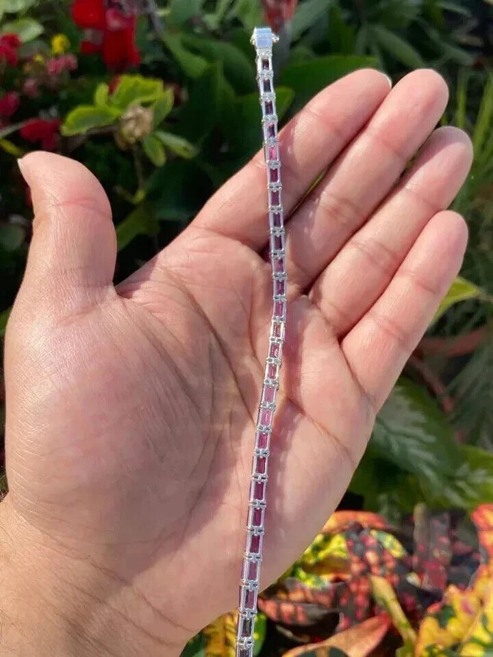 Pulsera Tenis Mujer 9Ct Esmeralda Laboratorio Creada Amatista 14k Chapado en Oro Blanco 7" Foto 4 de 4