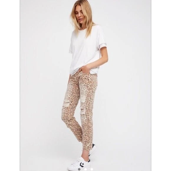One Teaspoon Awesome Baggies Leopard Animal Print Distressed Jeans 24