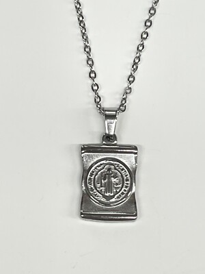 St Benedict Medal Pendant Necklace 18  ALL Stainless Catholic Religious NEW