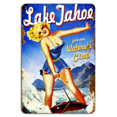 Lake Tahoe Water Ski Club Sign Vintage Rustic Outdoor Cabin Decor