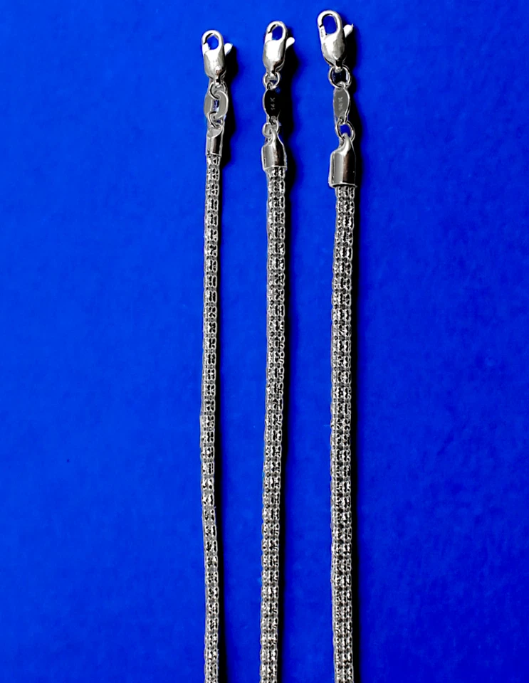 Collar pulsera eslabones de hielo sólido oro blanco 14K cadena pavé real 2 mm-4 mm 7"-30"