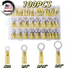 100Pcs Heat Shrink Ring Eyelet Wire 12-10AWG GA Gauge Connector Terminals Kit US