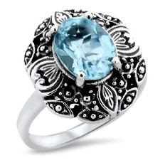 GENUINE 2 CT BLUE TOPAZ 925 SOLID STERLING SILVER ANTIQUE STYLE RING    1116z