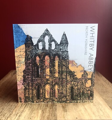 Whitby Abbey Geburtstagsgrußkarte. Stiftzeichnung über Karte. Innen leer