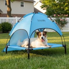S/M/L Outdoor Elevated Dog Cot with Canopy  Side Shade for Camping Small Med...
