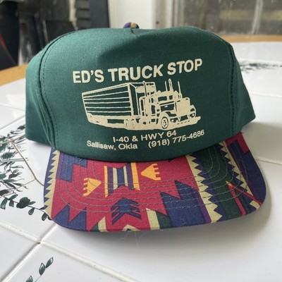 Vintage Geometric SnapBack Hat Ed s Truck Stop Oklahoma Promo Cap Western 90s