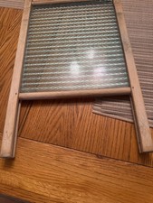 Vintage Antique Wooden & Textured Glass Wash Board Kitchealia Laundry Prop