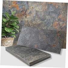 6" x 12" Peel and Stick Backsplash Wall Tiles, PVC Faux Stone 20 Rust Slate