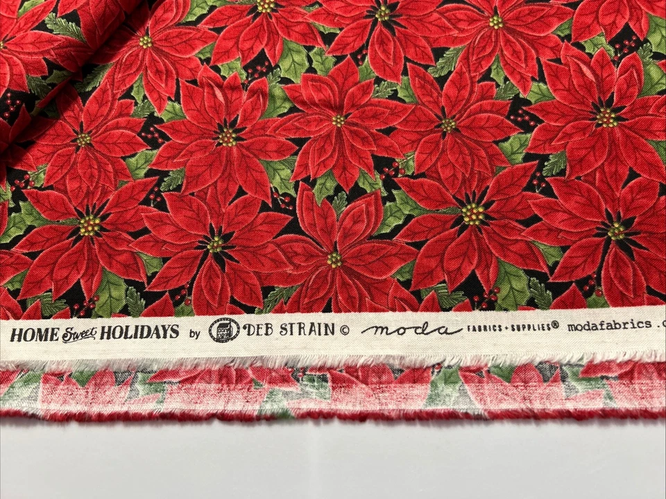 "Home Sweet Holidays" by Deb Strain 2  yards X 44” Moda 100% cotton Poinsettias - Image 2 of 4
