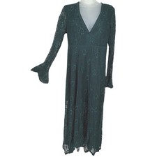Forever 21 Emerald Green Lace Babydoll Maxi Dress Flare Sleeve Small Sheer Goth