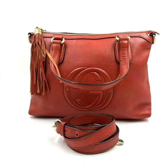9.10 Live Gucci Red Pebbled Leather Soho Top Handle Bag Red Shoulder Bag