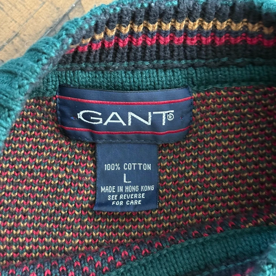 Suéter de Navidad vintage Gant 100 % algodón rojo verde retazos a cuadros para hombre L Foto 2 de 4