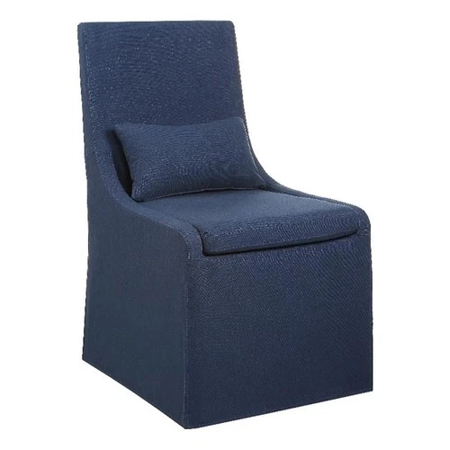 Uttermost Coley Farmhouse Style Wood and Fabric Armless Chair in Blue - Picture 2 of 10