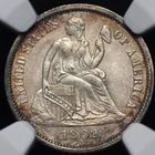 1862 SEATED LIBERTY DIME NGC MS 62 SOFT, SLIGHTLY GREYING WHITE WITH A DASH OF