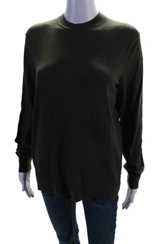 Теория женщин шерсти длинным рукавом круглый вырез вязаный ребро свитер зеленый размер M - Изображение 2 из 4