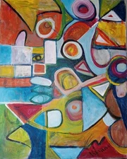 VINTAGE COLORFUL ABSTRACT CUBIST IMPRESSIONISM CONTEMPORARY ORIGINAL PAINTING