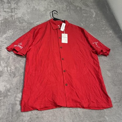 Tommy Bahama Shirt Mens Large Red Silk Al Fresco Tropics Floral Camp Button Up