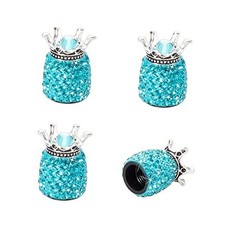 Valve Stem Caps, 4 Pack Handmade Crown Bling Crystal Rhinestone Car Wheel Blue