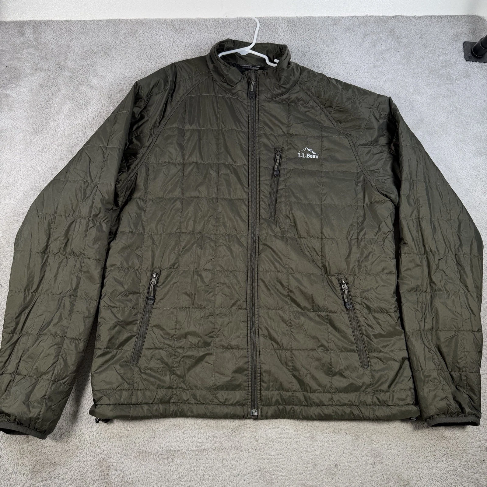 LL Bean Jacket Mens XLT Green Primaloft Puffer Insulated Lined Nylon Packable