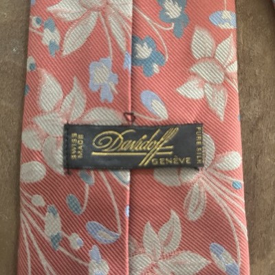 Davidoff Genève Silk Tie Coral Floral Blue White Swiss Luxury Classic 3.5 