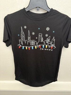 Friends TV Show Christmas Lights Skyline Graphic Tee Black Women s Small