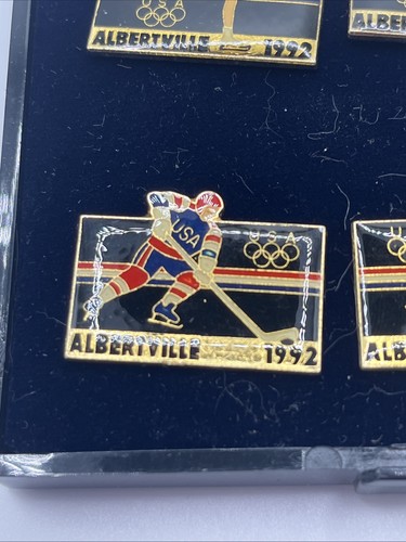 Olympic Pin Set 1992 Winter Games 4 Albertville Hockey Skating Skiing Taiwan - Picture 4 of 10