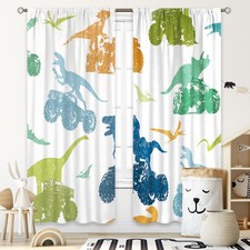 Dinosaur Curtains 42Wx63H Inch Rod Pocket Cute Funny Dino Trucks Baby Boys Co...