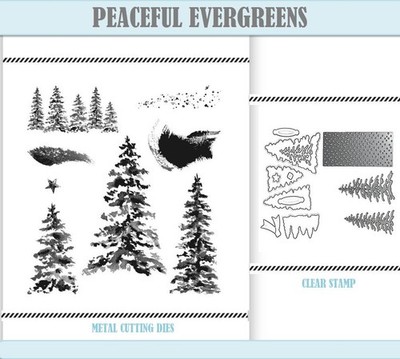 PEACEFUL EVERGREENS Metal Cutting Dies Stamp Set Scrapbooking Cards Embossing