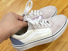 VANS Old Skool Teens Low Top Suede Sneakers Lace Up Purple White Blue