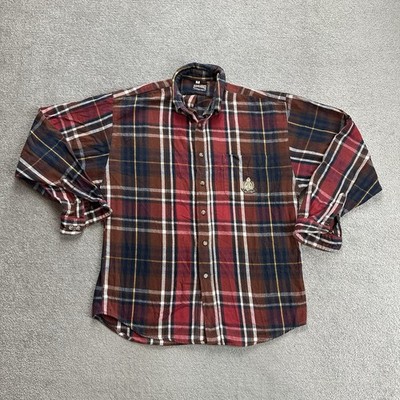 GUESS Herren Hemd Shirt Gr L Holzfäller Kariert Karo Logo Langarm 12818 Rot