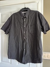Van Heusen Men's Short Sleeve Shirt Dress Xl 17 17.5 Button Up Black Plaid