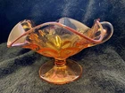 Vintage pink depression glass pedestal bowl w handles ruffled edge