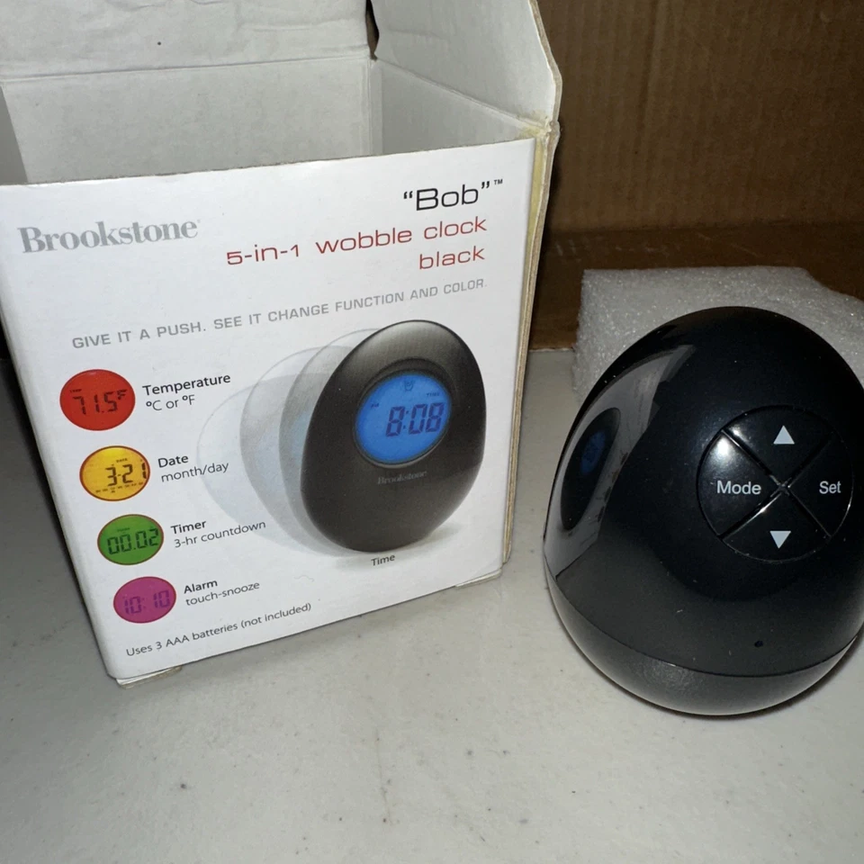 Brookstone BOB Black Oval Egg 5-in-1 Wobble Clock - Image 4 of 4