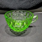 Vintage Jeanette Depression Green Glass Cube Cup - Uranium Glass